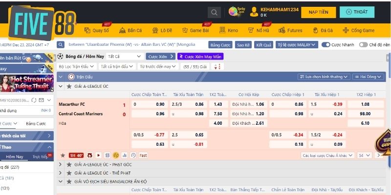 FIVE88  cung cấp cho người chơi tỷ lệ cược thể thao vô cùng cạnh tranh